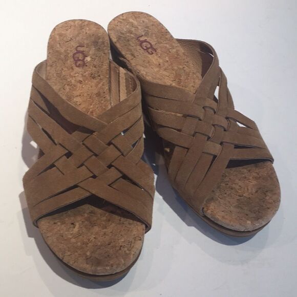 Ugg Shoes Lilah Tan Suede Wedge Sandals size 8 - Picture 9 of 12
